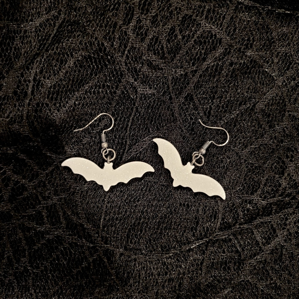 White Shimmery Bat Earrings